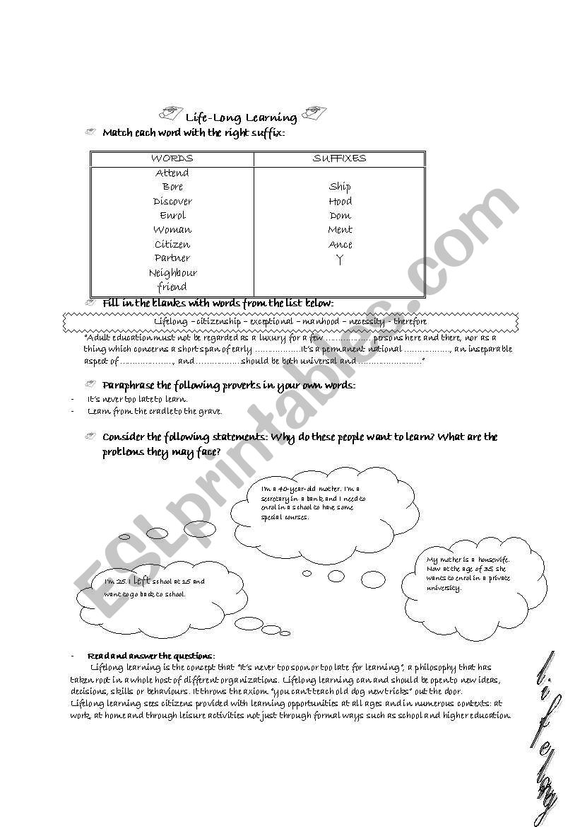 lifelong learning worksheet