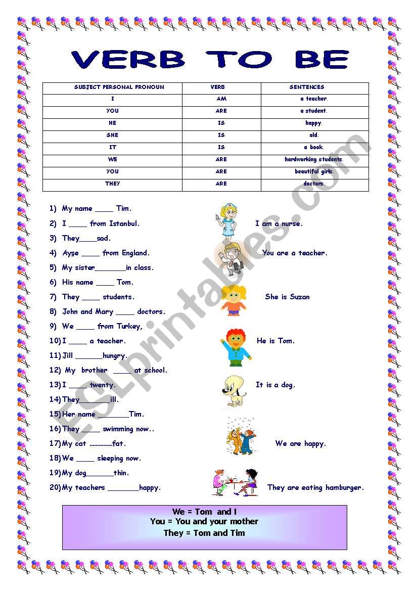 verb to be worksheet