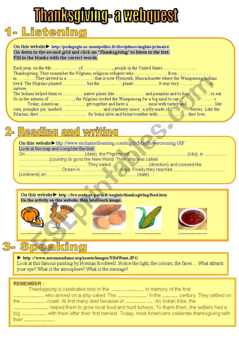 A webquest for thanksgiving worksheet