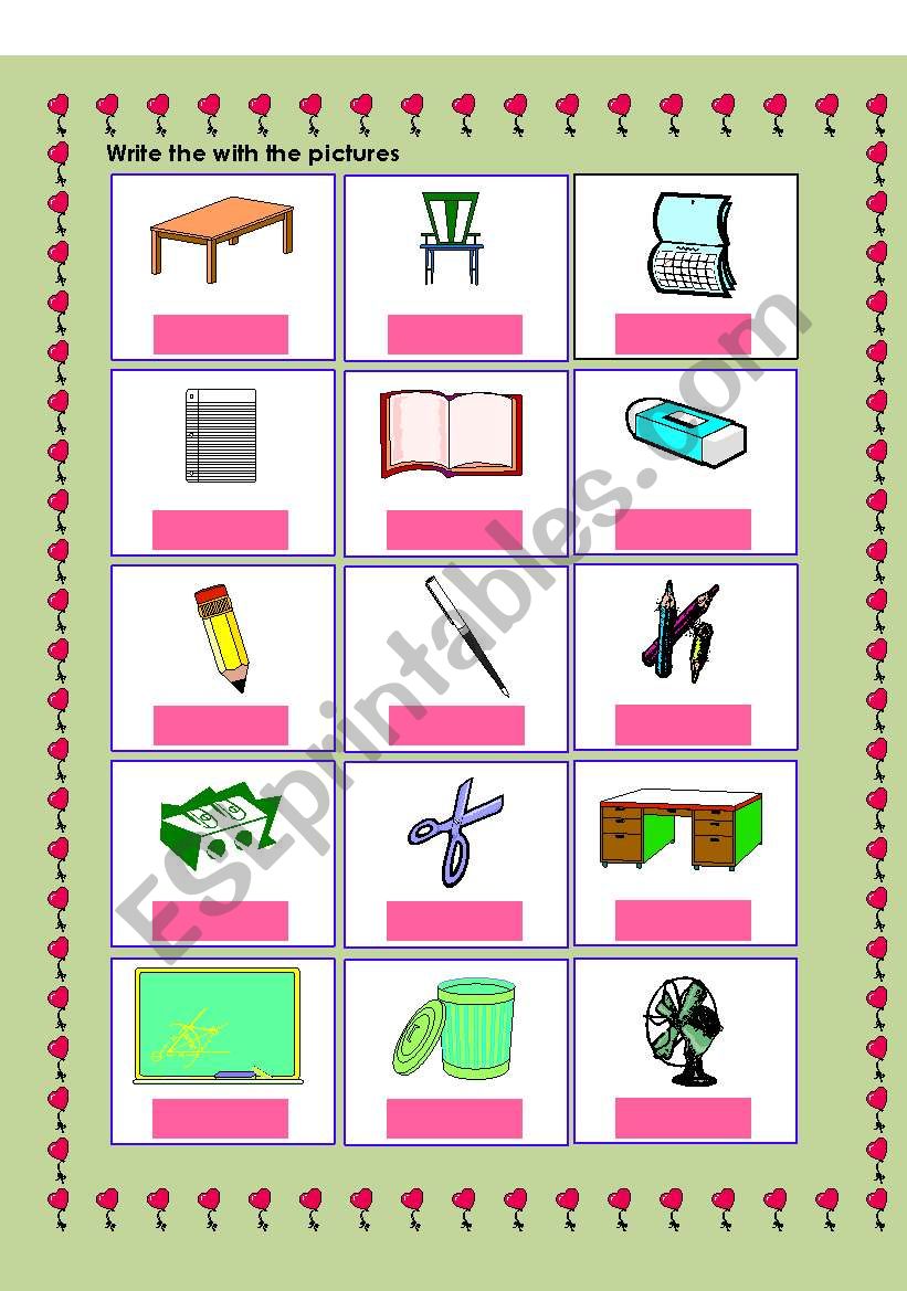 School objects worksheet