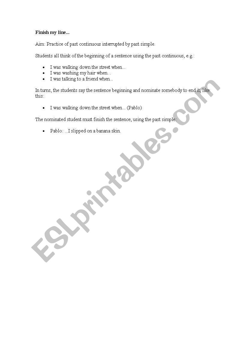 Finish the line worksheet