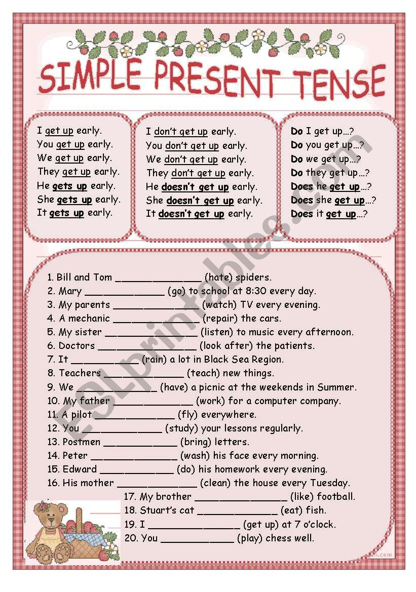 Simple present tense worksheet