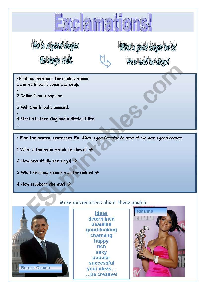 Exclamations worksheet