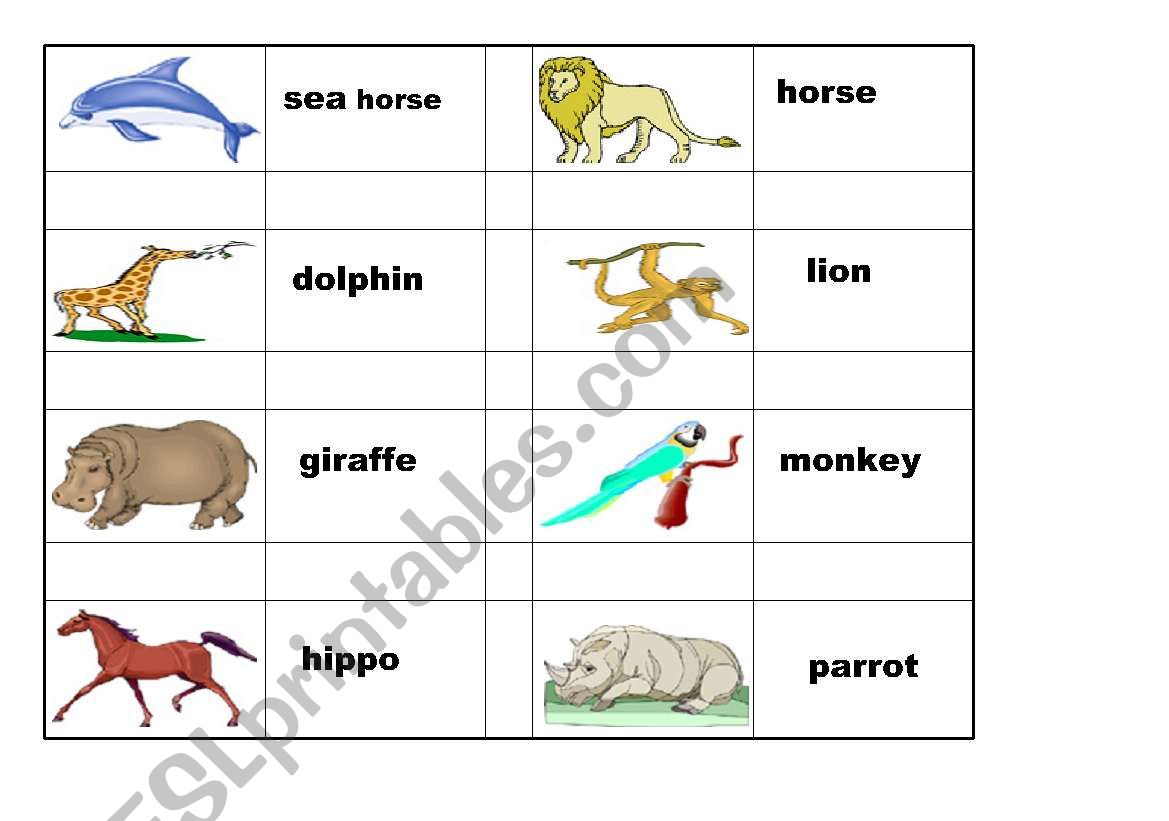 Animals - domino worksheet
