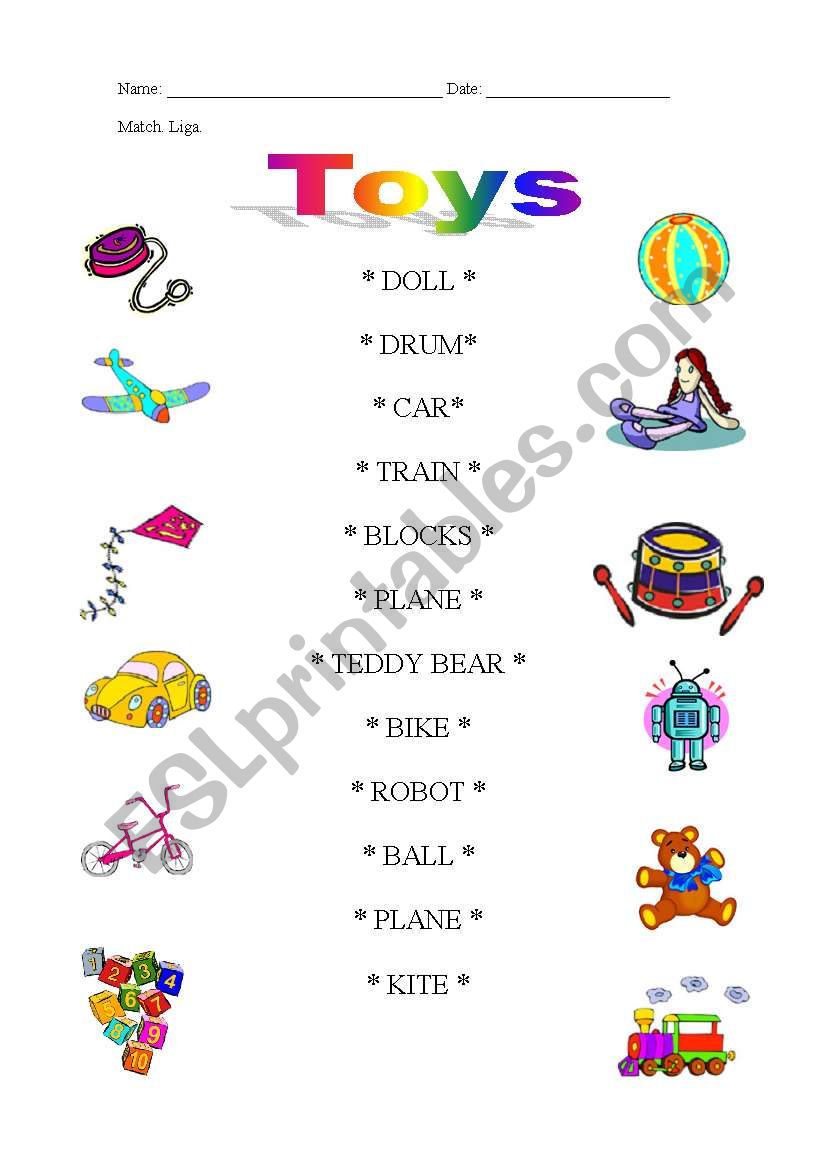 toys matching worksheet