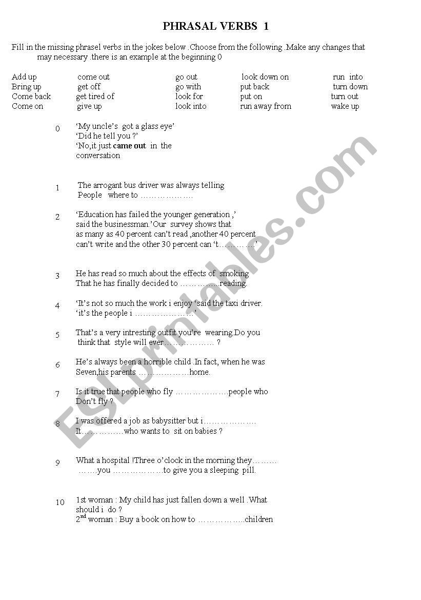 phrasa verbs worksheet