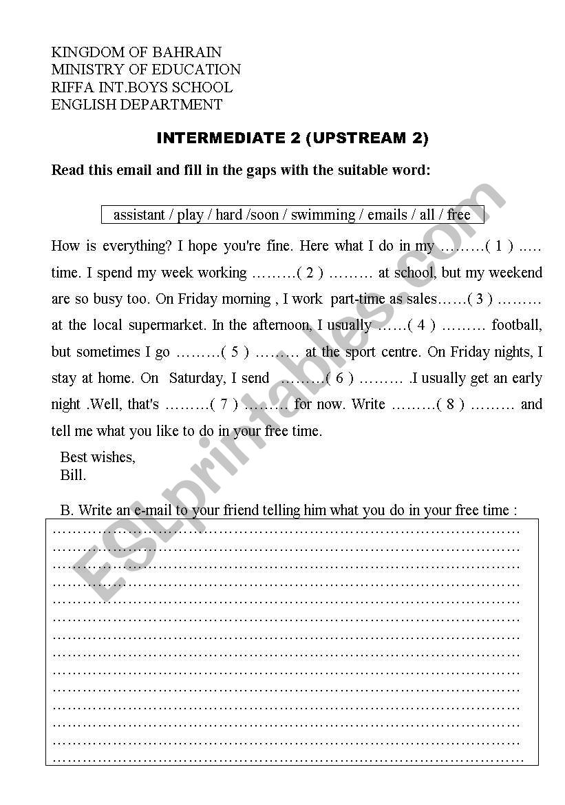 Reading and writing an email worksheet