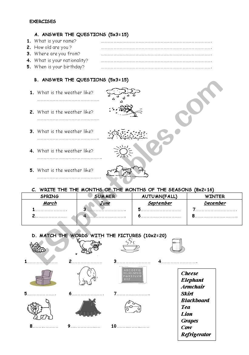 EXERCISES FOR YOUNG LEARNERS worksheet