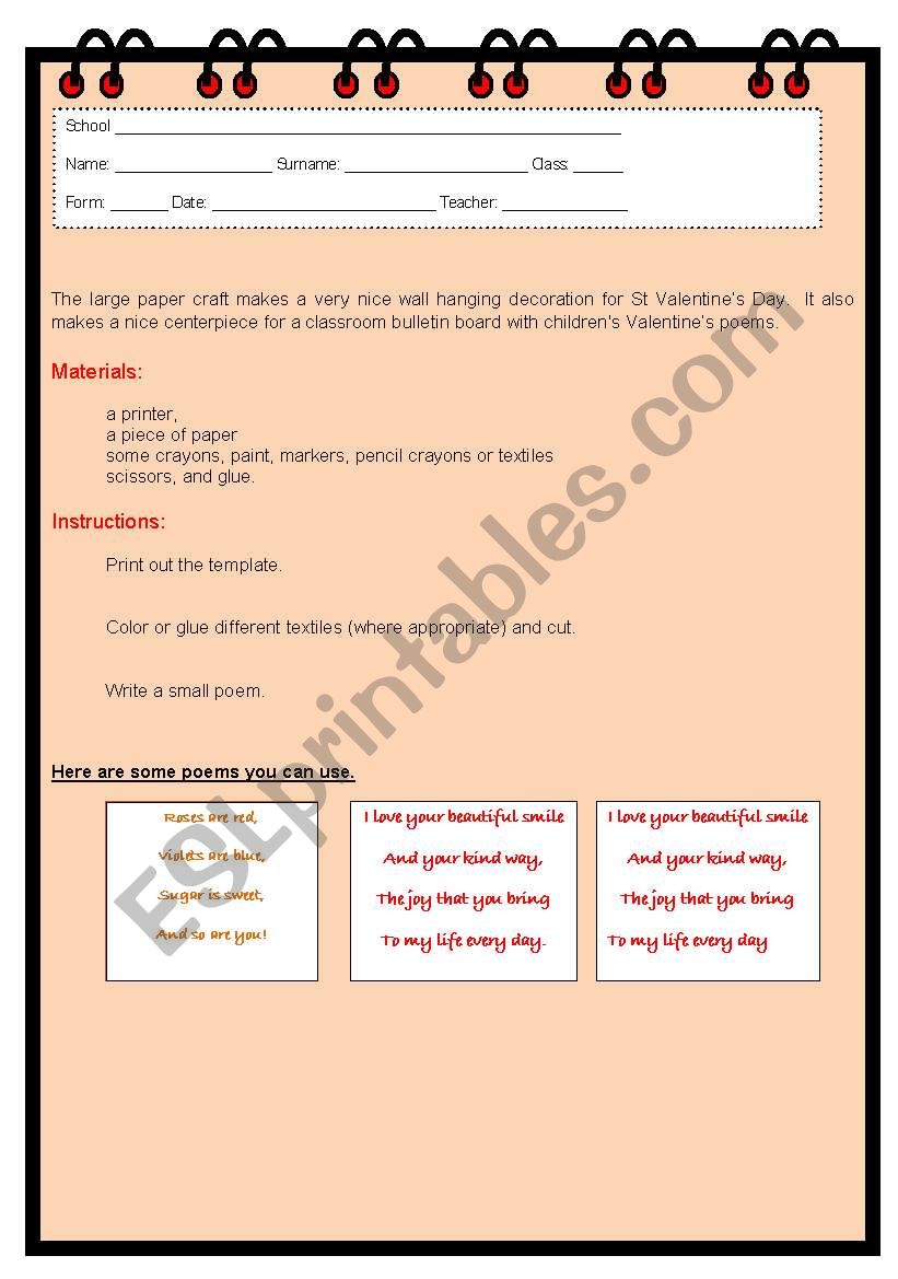 st valentines craft worksheet