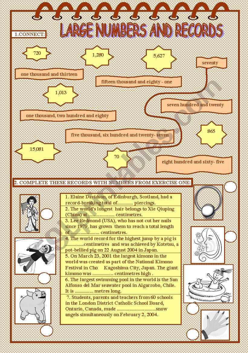 LARGE NUMBERS AND RECORDS worksheet