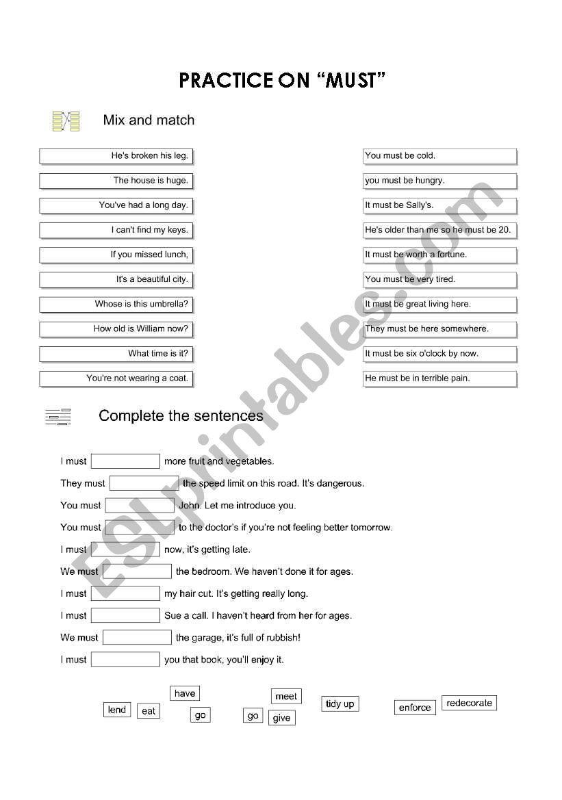 WORKSHEET ON MUST worksheet