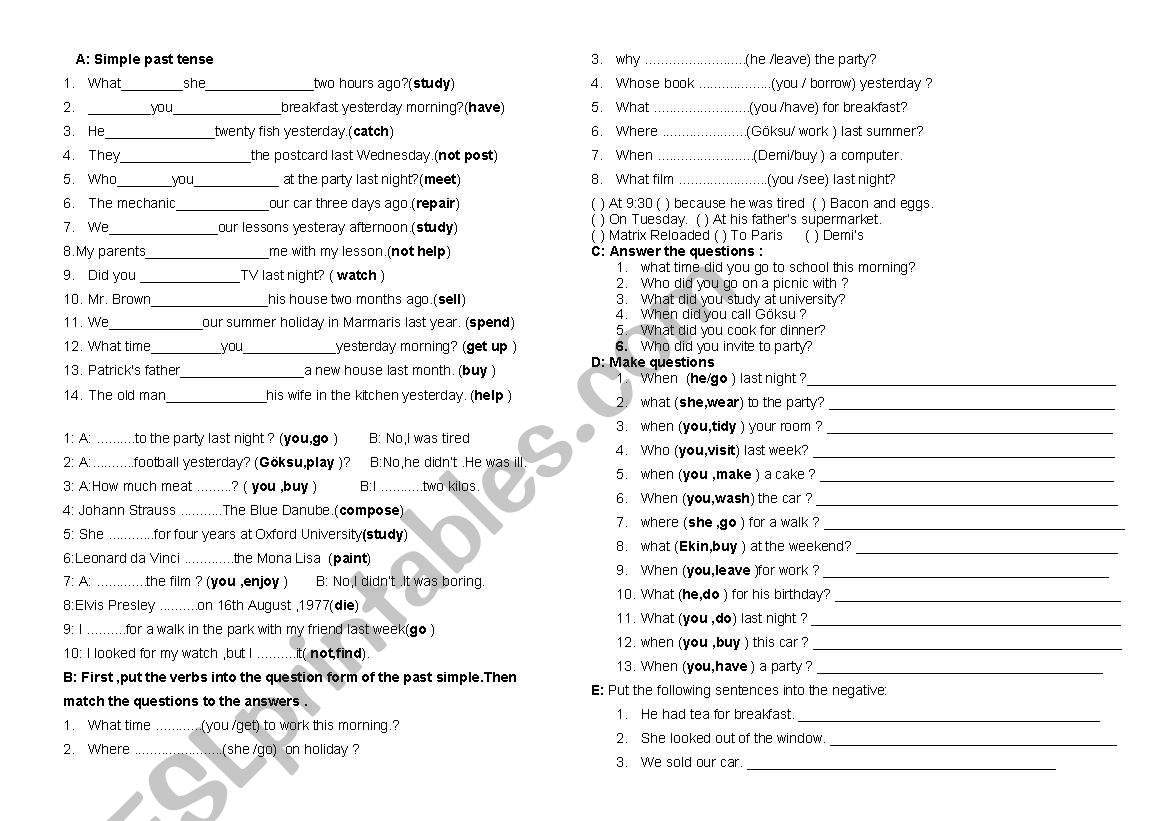 simple past tense  worksheet