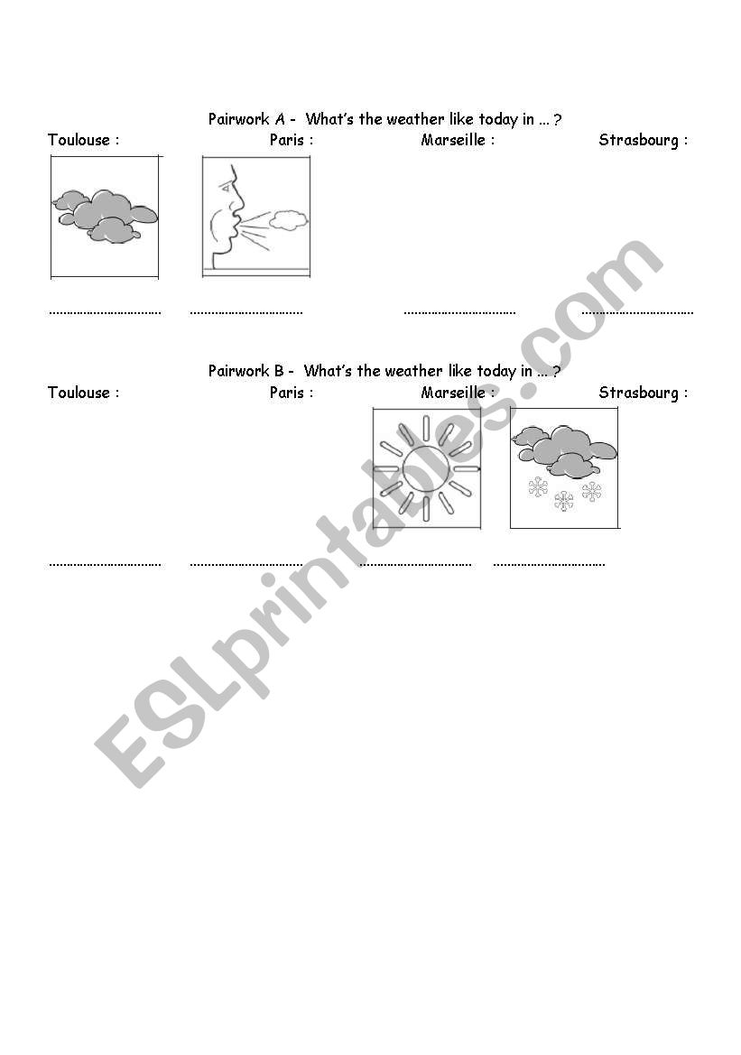 Pairwork - weather worksheet