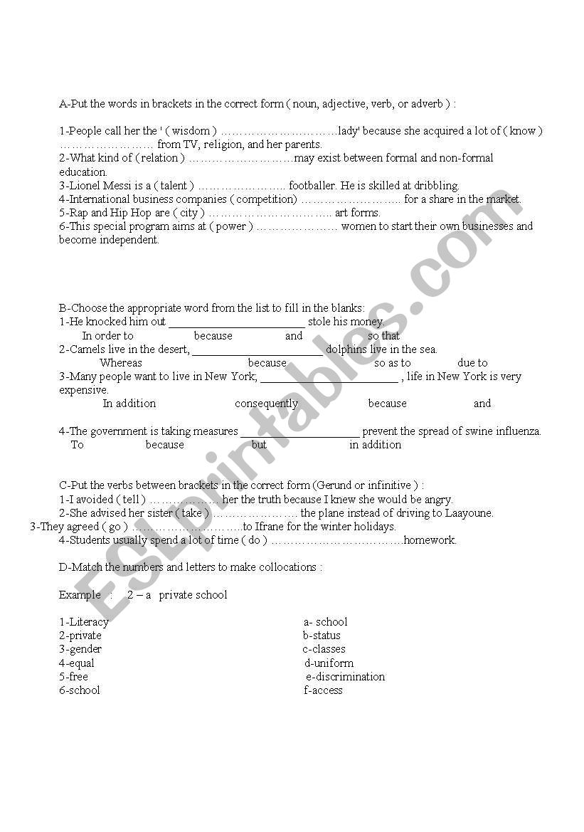 VOcabulary on Education, Collocations ; Infinitive or Gerund