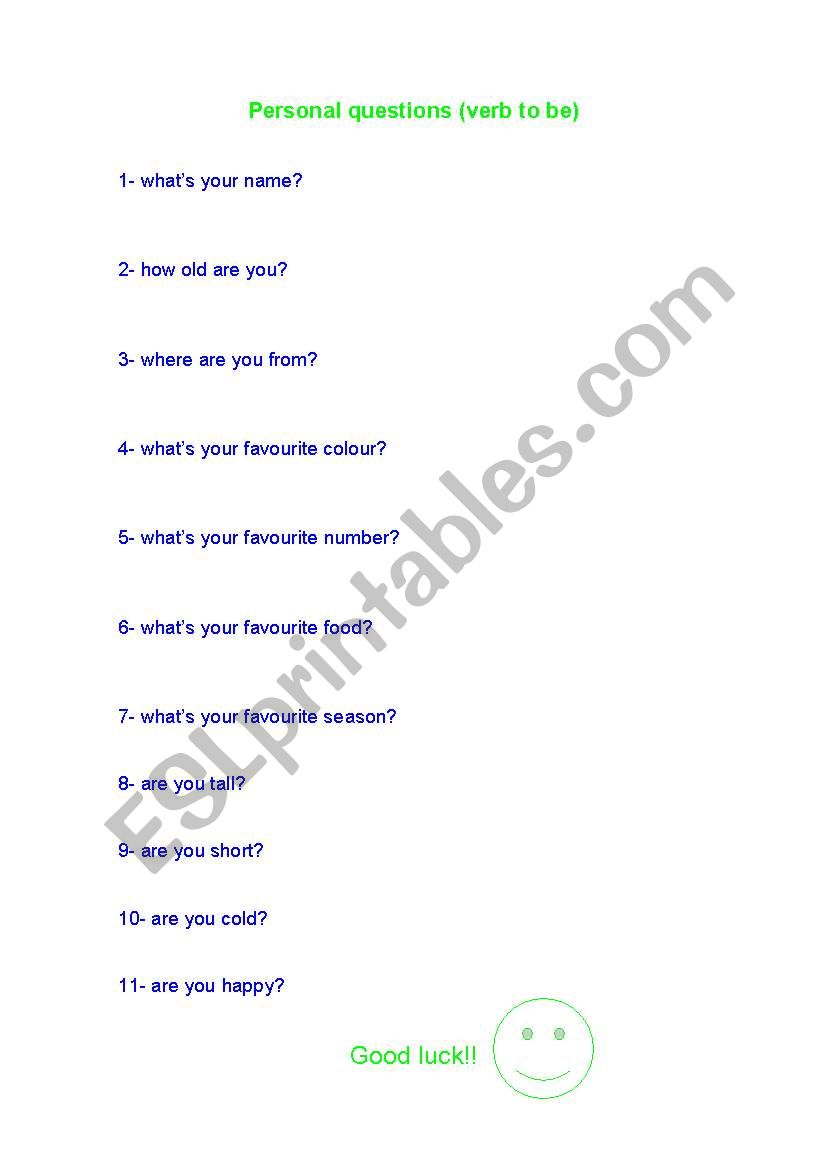 personal questions with verb to be