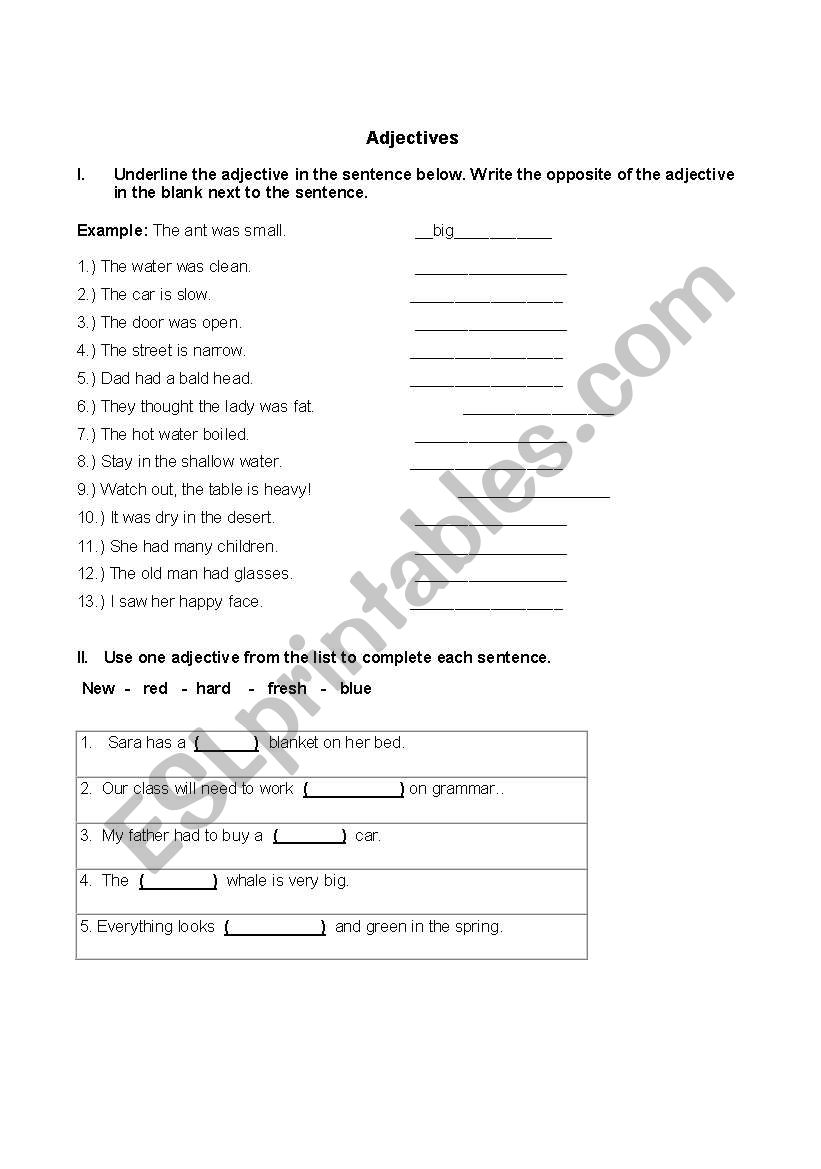 Adjectives worksheet