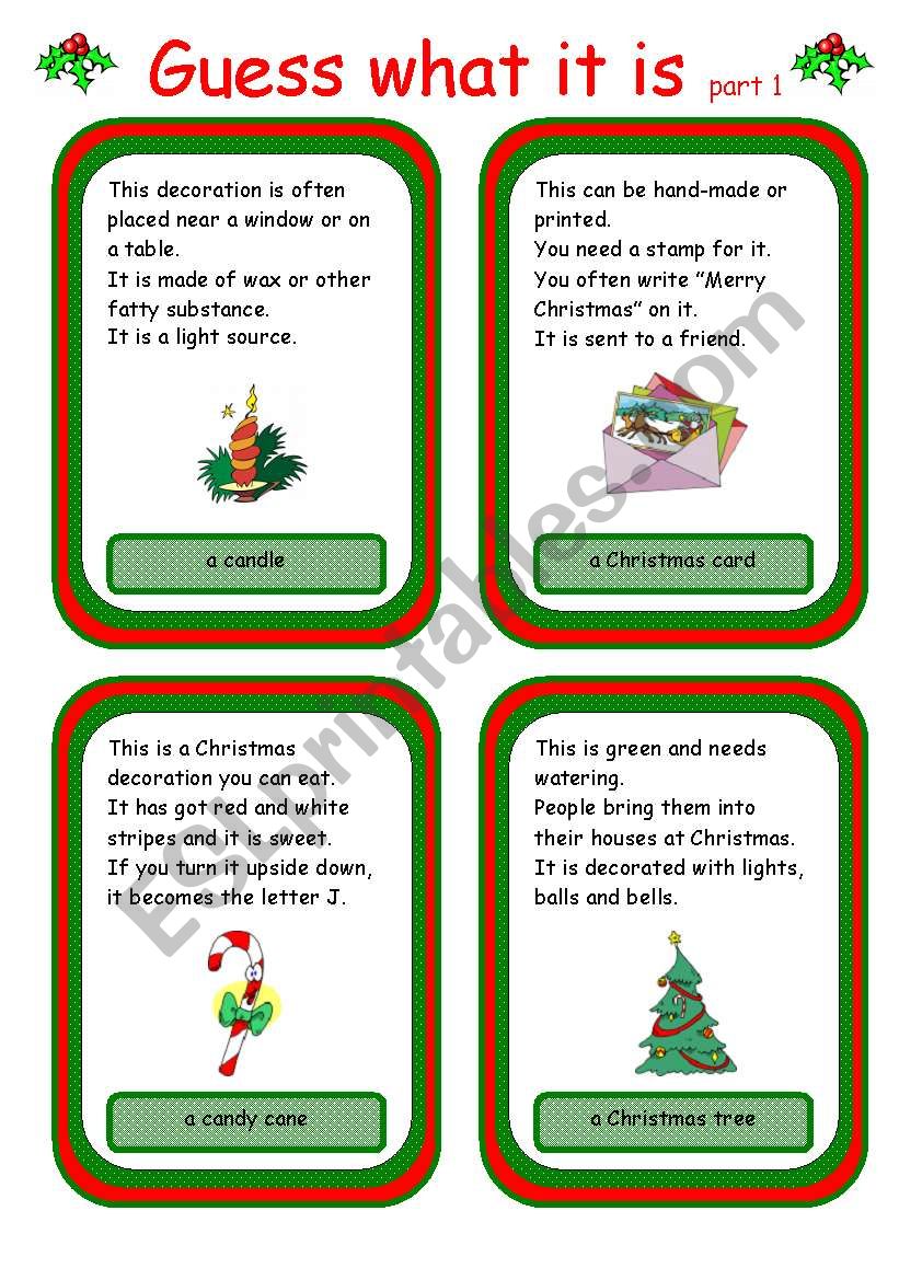 Christmas card game worksheet