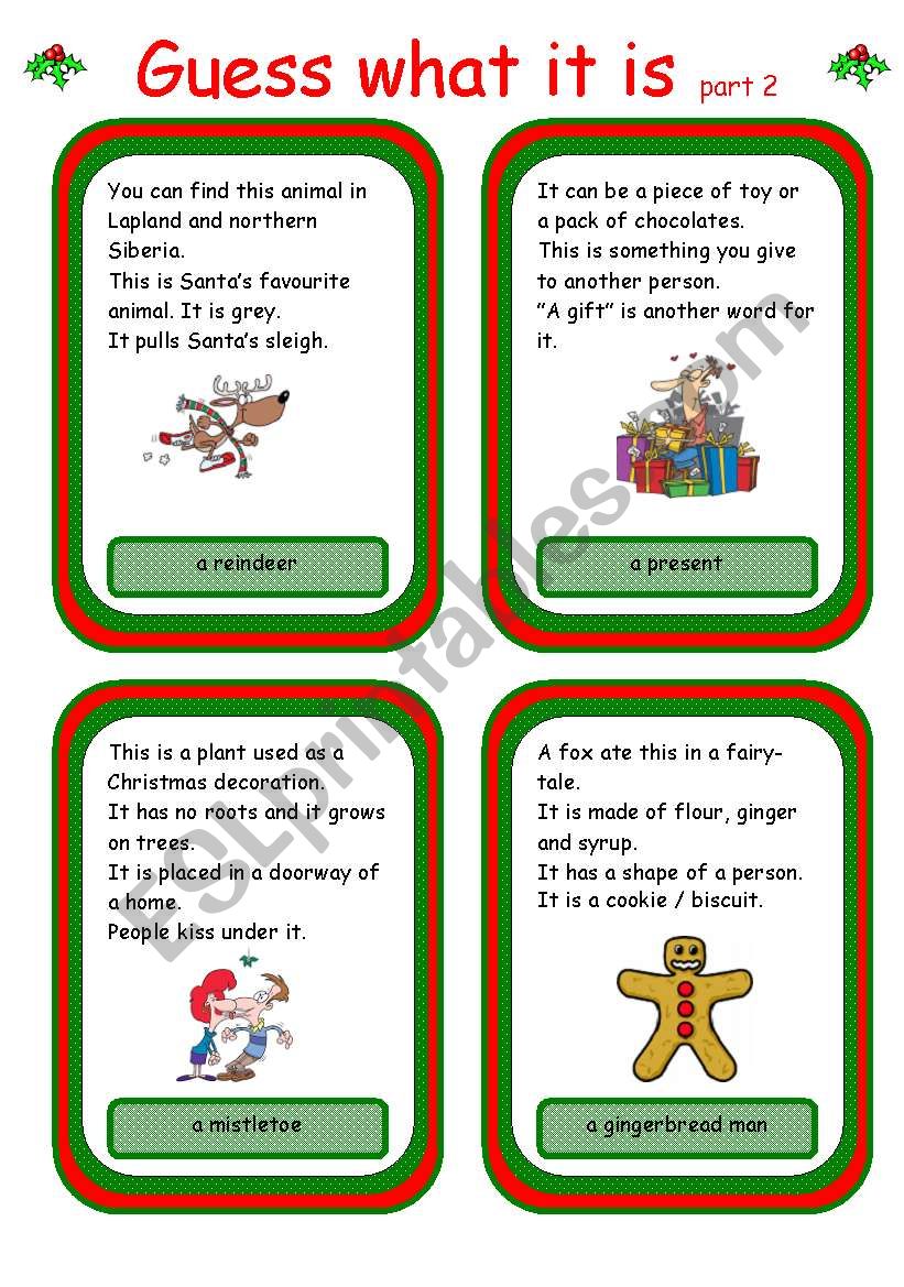 Christmas card game worksheet