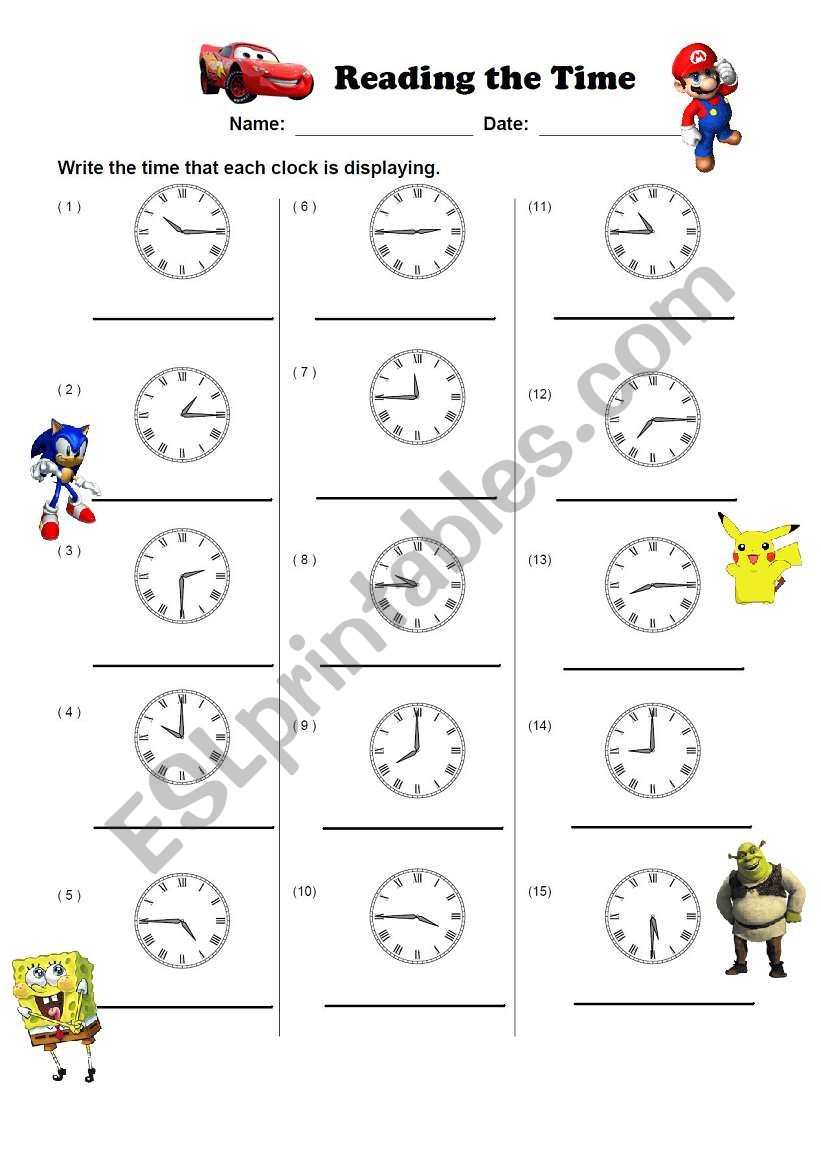 Reading and Writing the time worksheet