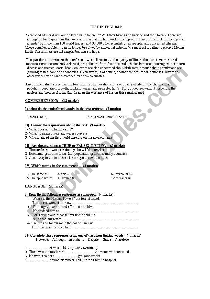 TEST worksheet
