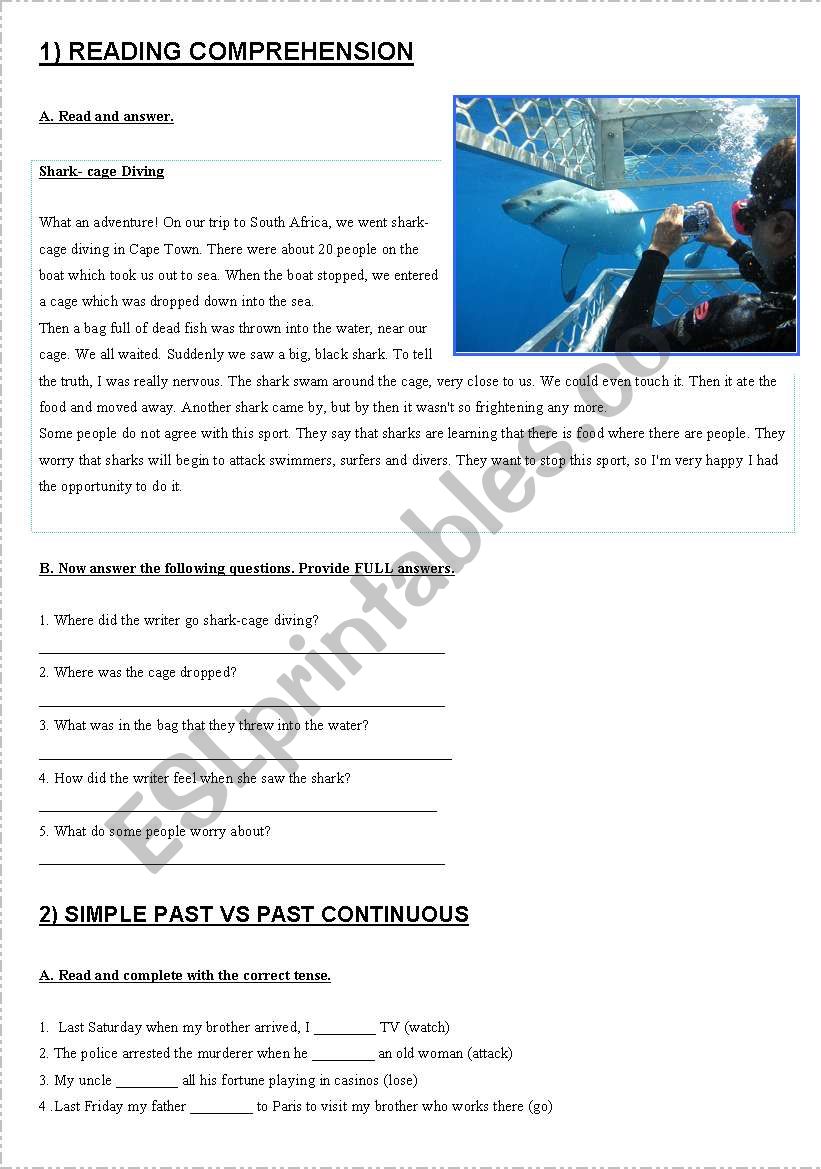 Tenses revision and practice: past simple vs past continuous, simple present vs present continuous (3 pages)