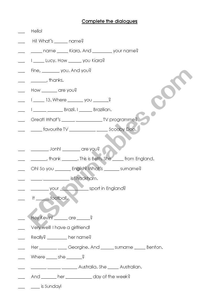 Dialogues worksheet