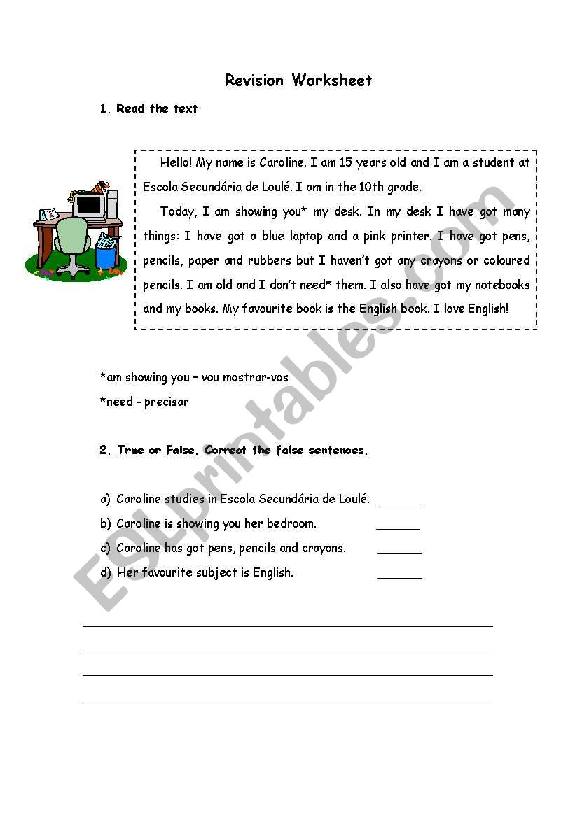 Revision worksheet - 6th grade