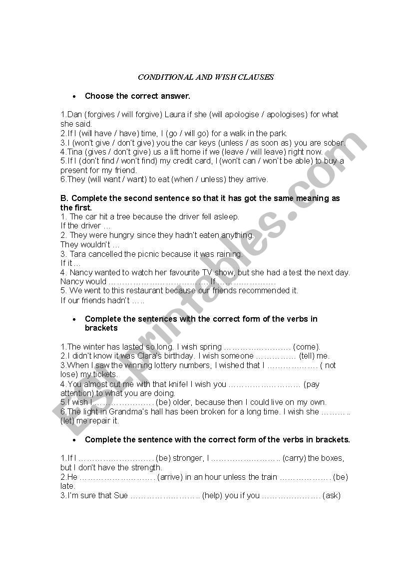 conditionals and tenses worksheet