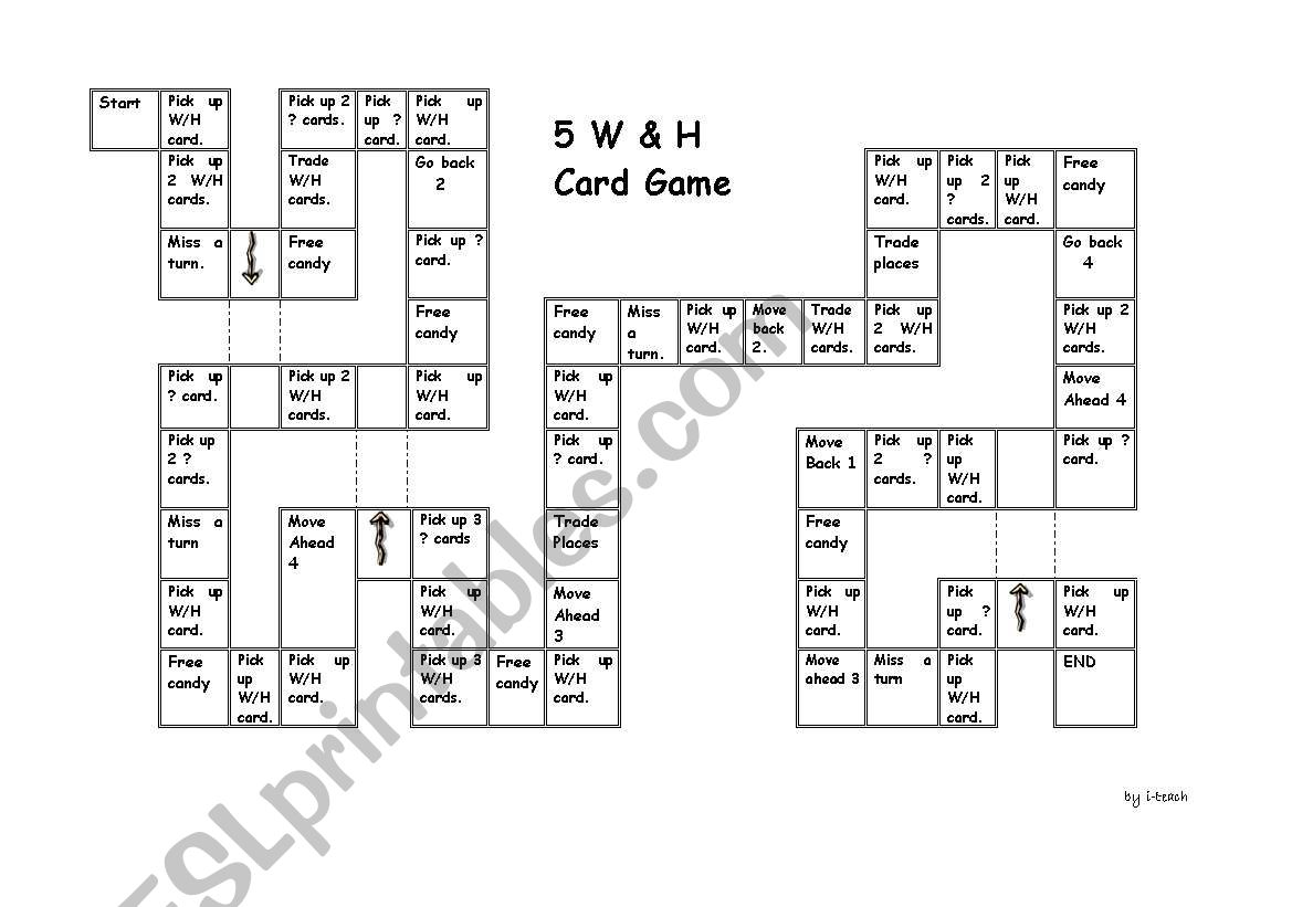 Five Ws & H Game board worksheet