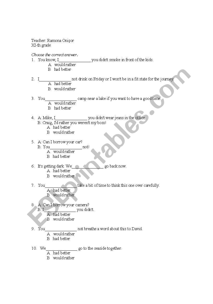 Grammar worksheet