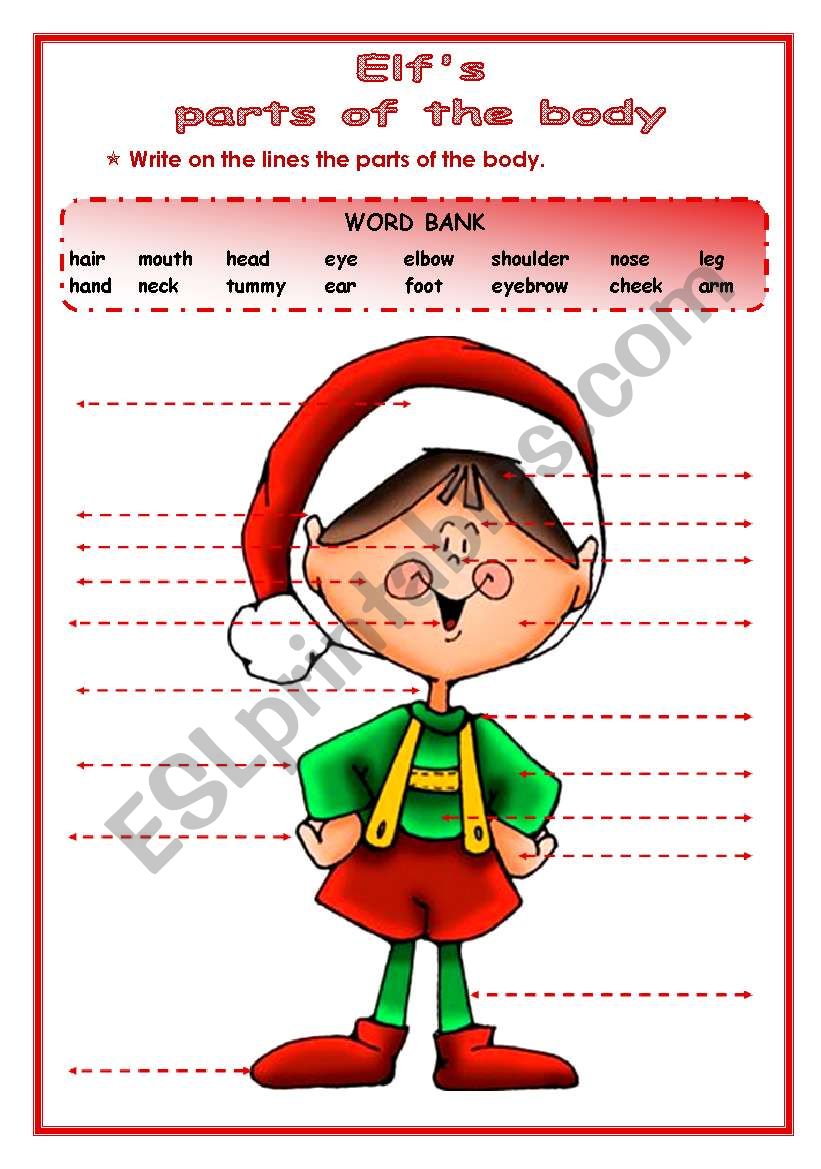 Christmas - Elf´s - Parts of the Body - ESL worksheet by blizzard1