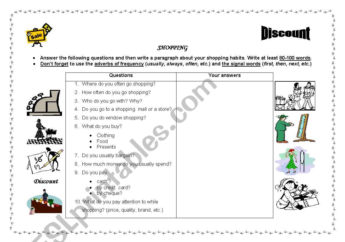 Shopping worksheet