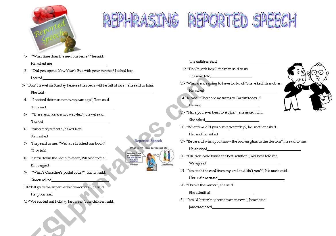 rephrasing reported speech worksheet