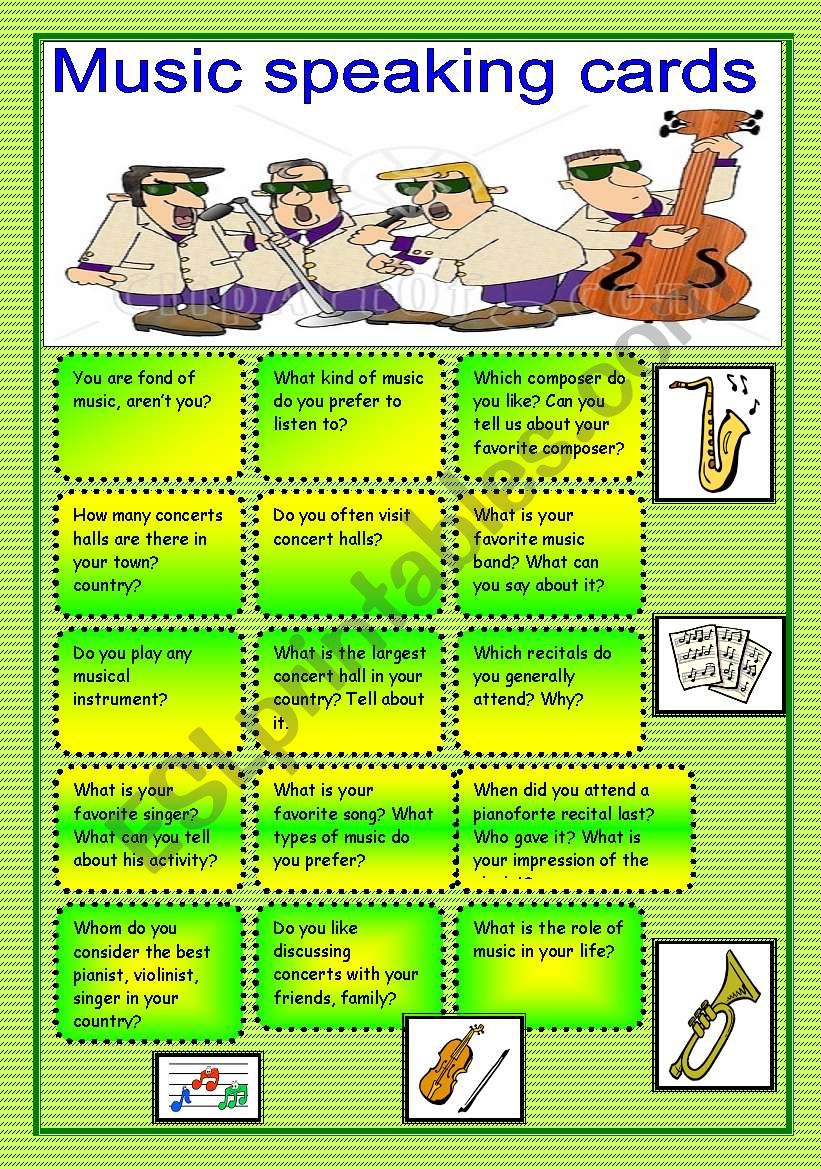 Music speaking cards worksheet