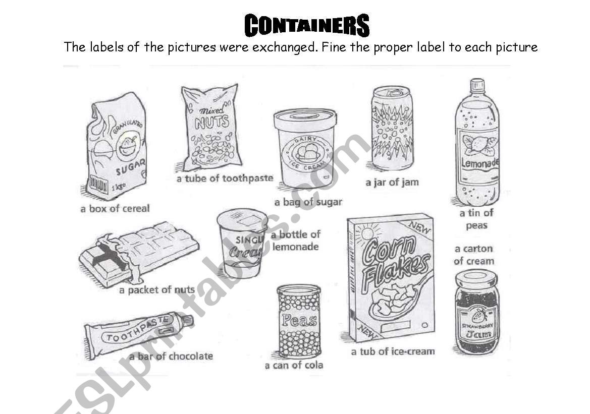 containers worksheet