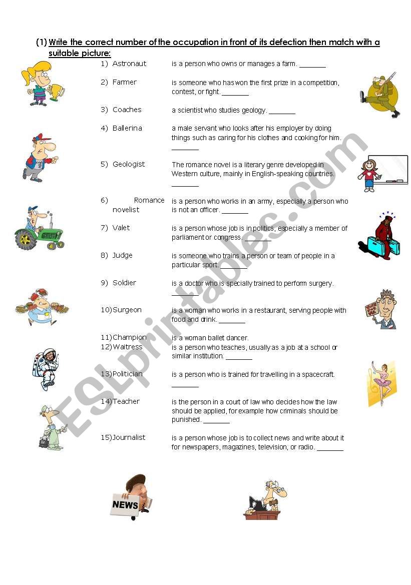 Occupations - artical a/an worksheet