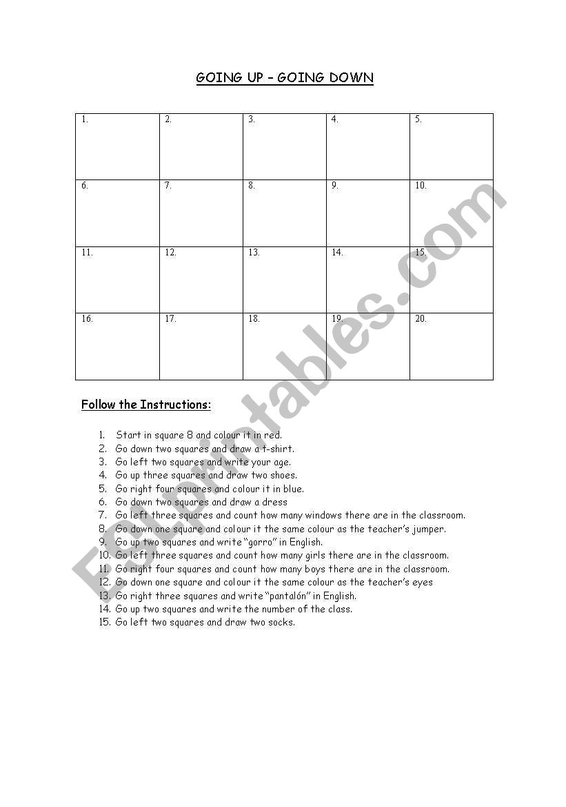 Going up-going down worksheet