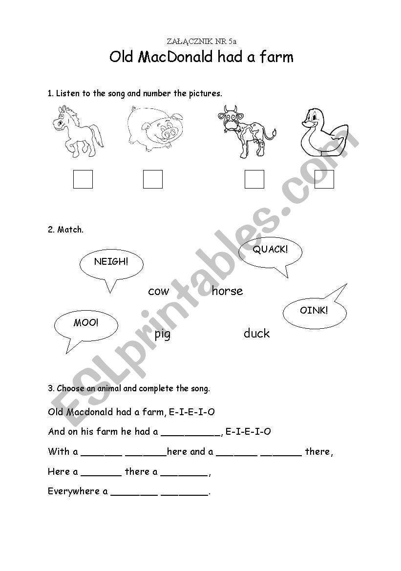 old mac donald worksheet