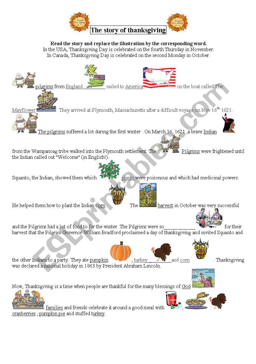 The story of Thanksgiving worksheet