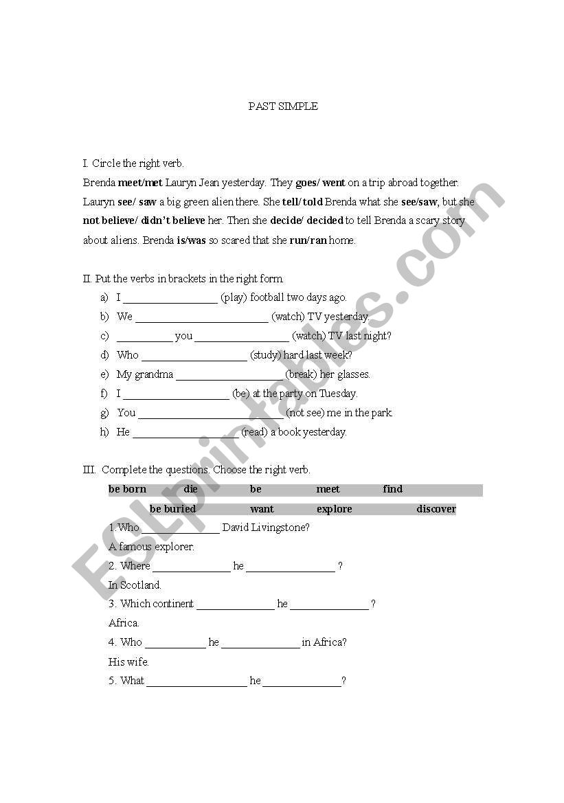 Past simple worksheet