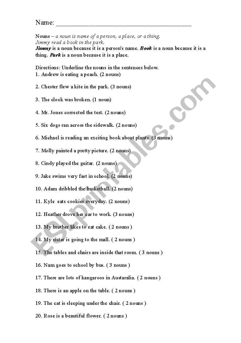 noun exercise worksheet