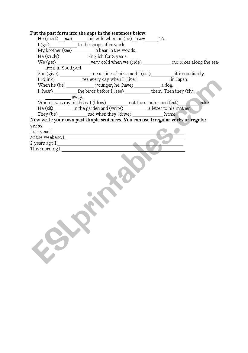 Past simple irregular verbs worksheet