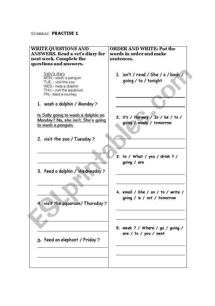 GRAMMAR PRACTISE 1 worksheet