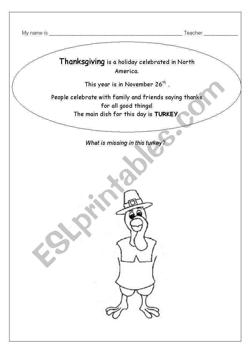 Thanksgiving worksheet