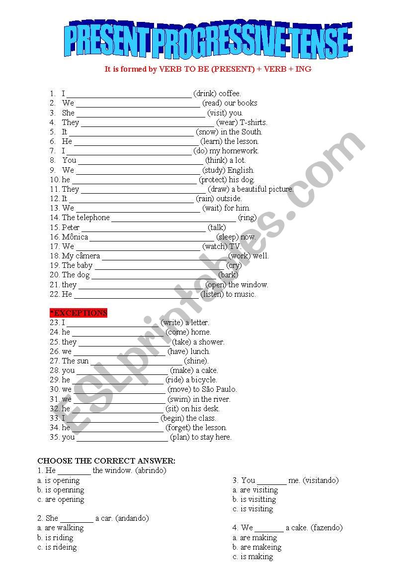 PRESENT PROGRESSIVE TENSE worksheet