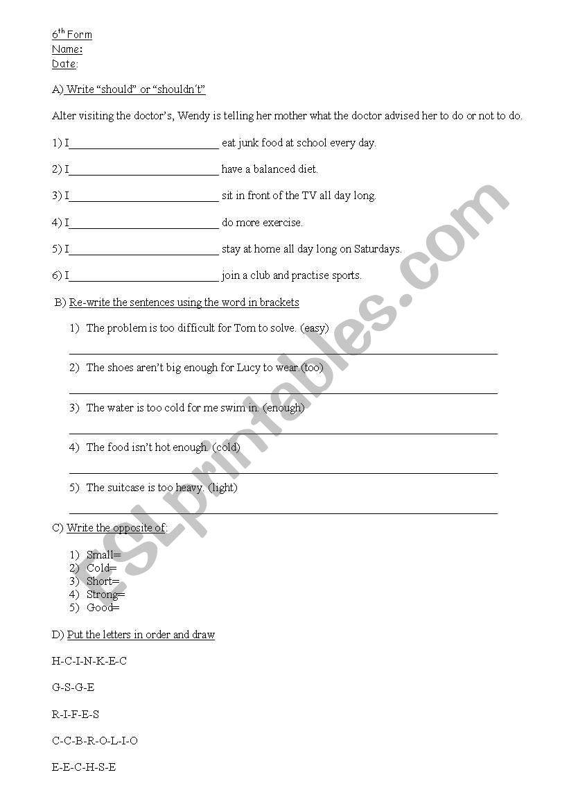 mini test  worksheet