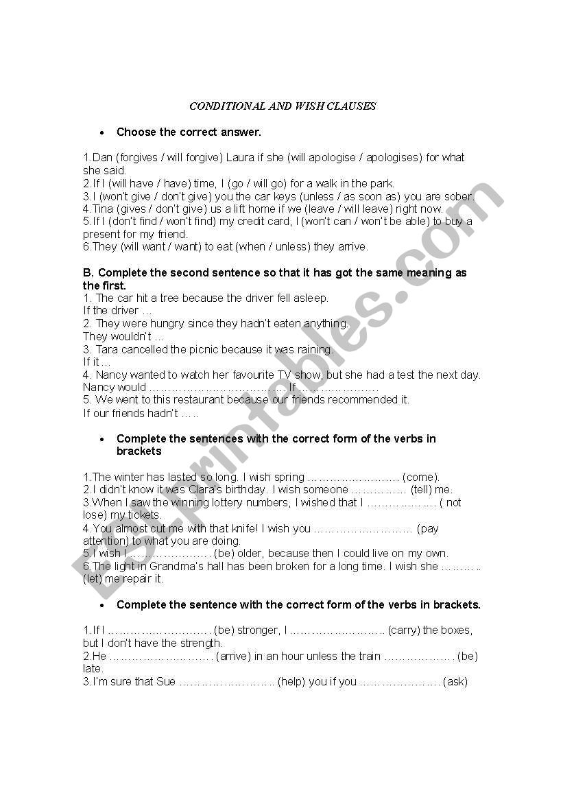 conditional worksheet