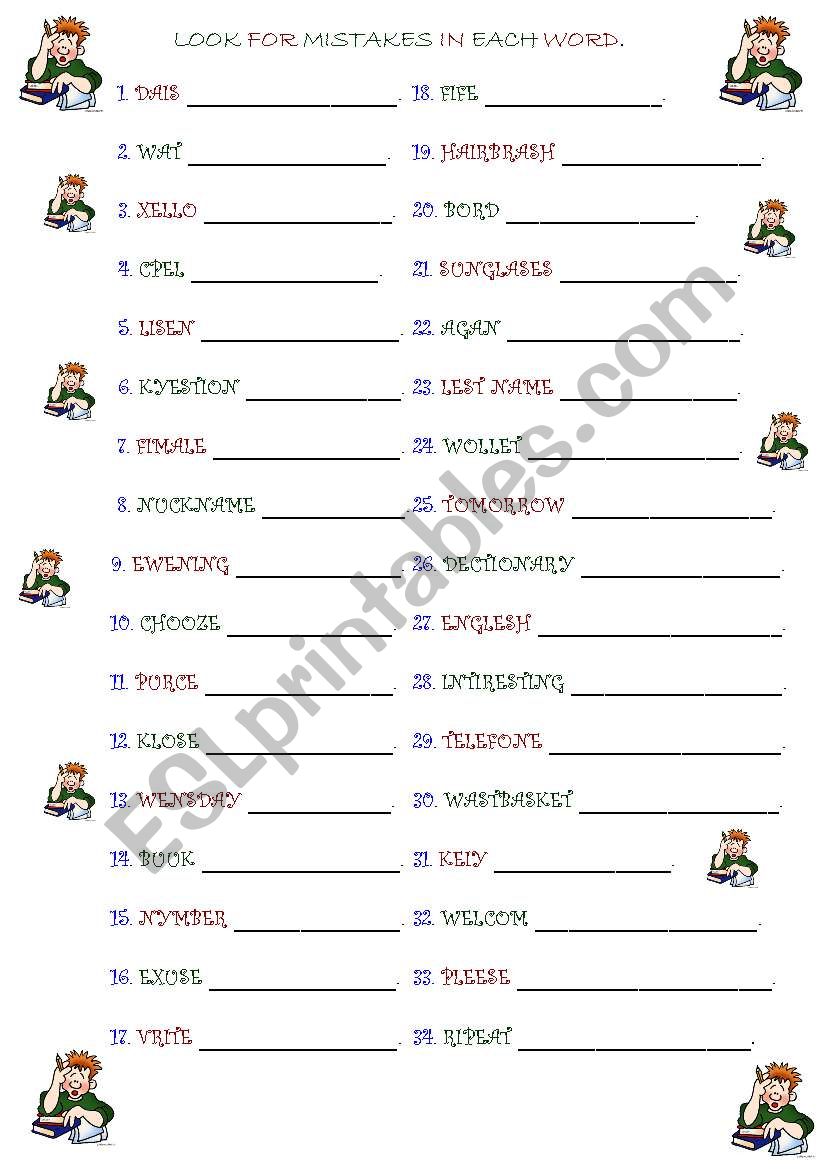 Find the mistake worksheet