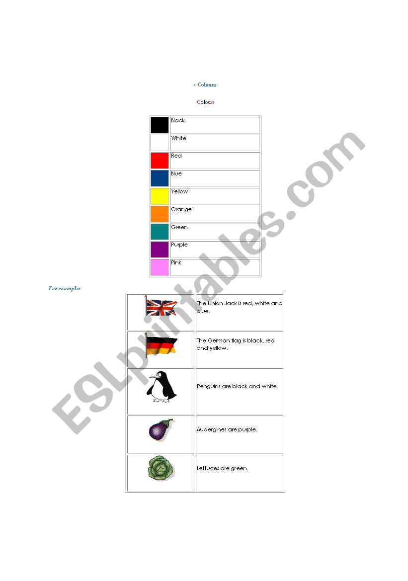 colors worksheet