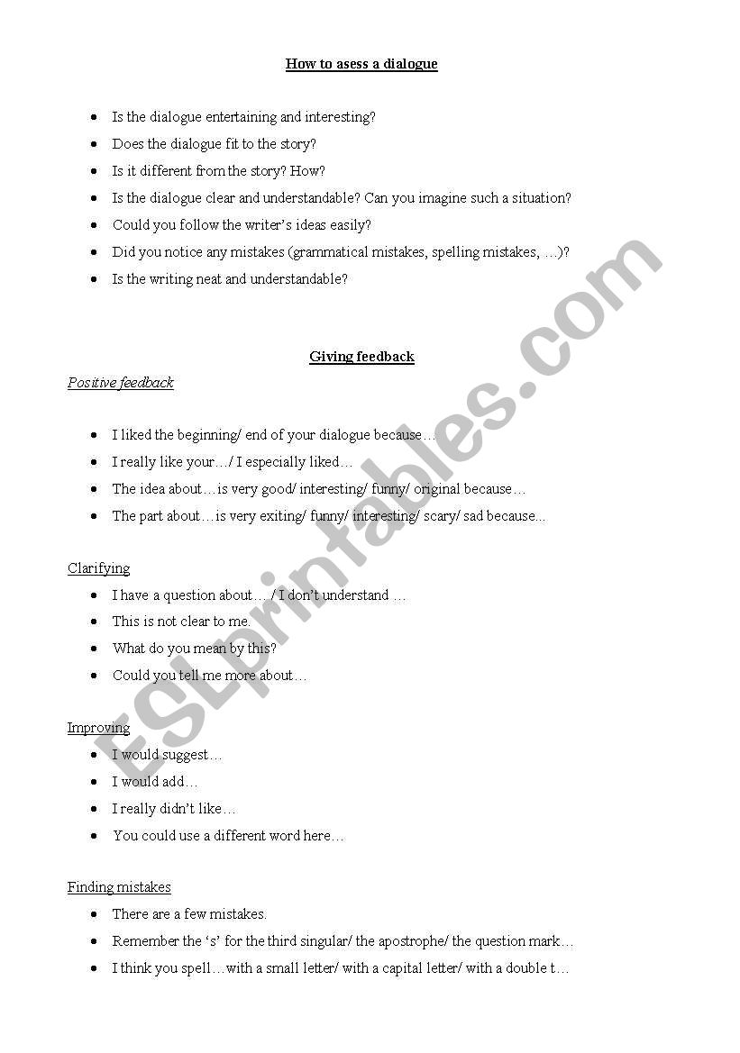 criteria for assessing a dialogue